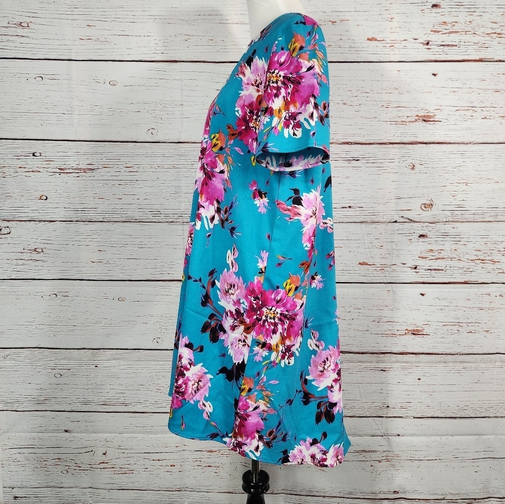 CHARLES HENRY Floral Crepe High/Low Trapeze Dress - Picture 4 of 8